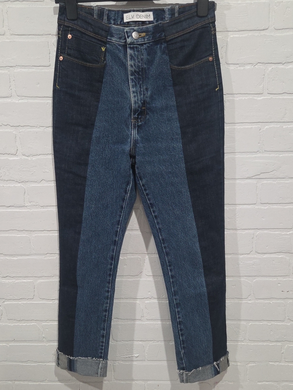 E.L.V. Denim Two-Tone Blue Slim/Straight Jeans